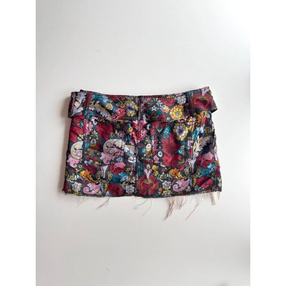 MARQUES ALMEIDA Floral Brocade Belted Asymmetrical Ultra Mini Skirt, Size 8 - Picture 10 of 16